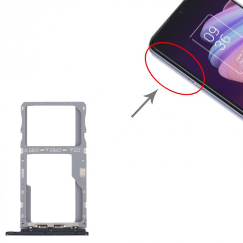 Pour TCL 10 SE T766H Plateau de carte SIM d'origine + plateau de carte SIM / Micro SD (noir) SH754B429-04