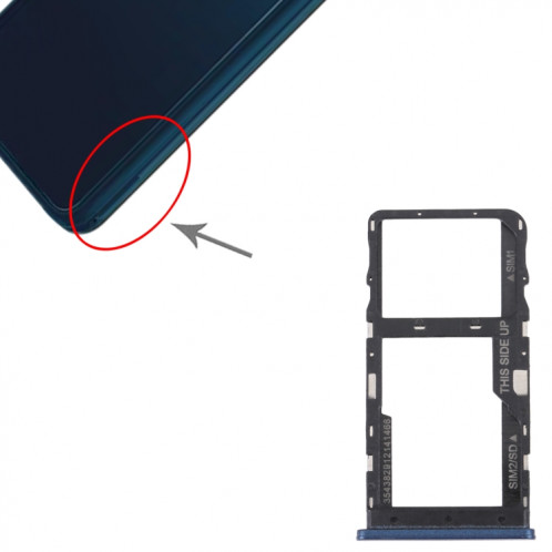 Pour TCL 20 R 5G Plateau de carte SIM d'origine + plateau de carte Micro SD (bleu) SH763L550-04
