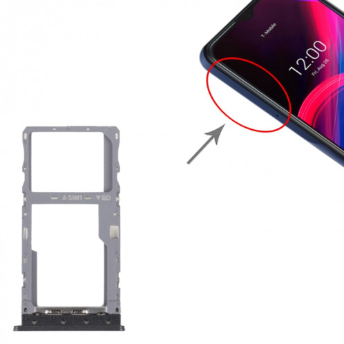 Pour T-Mobile REVVL 4 4G Plateau de carte SIM d'origine + plateau de carte Micro SD (noir) SH767B505-04