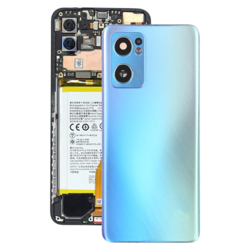Pour OPPO Reno7 5G Couvercle arrière de batterie d'origine avec couvercle d'objectif d'appareil photo (bleu) SH59LL692-06