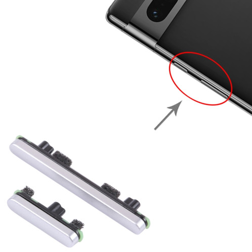 Pour Google Pixel 7 Pro Bouton d'alimentation d'origine + bouton de contrôle du volume (argent) SH399S348-04