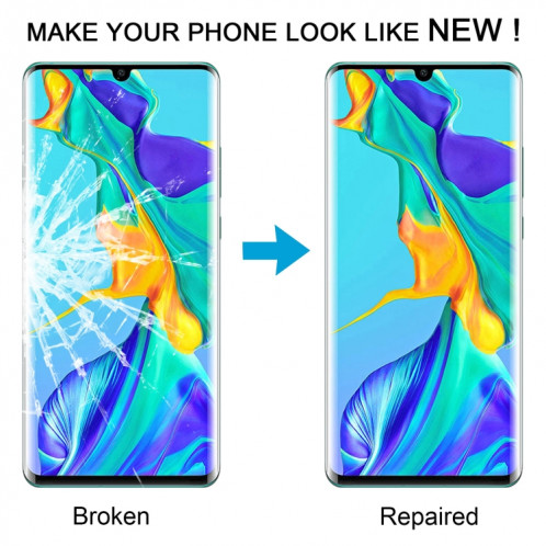 Lentille extérieure en verre pour écran avant d'origine Huawei P30 Pro, avec adhésif OCA optiquement transparent SH6990190-07