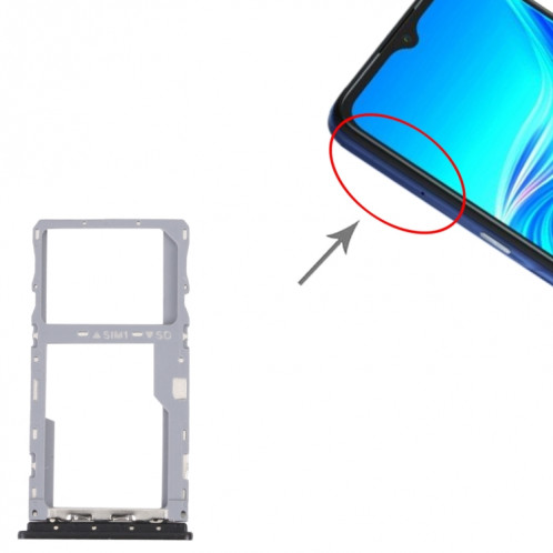 Pour plateau de carte SIM d'origine TCL 20Y + plateau de carte Micro SD (noir) SH112B969-04