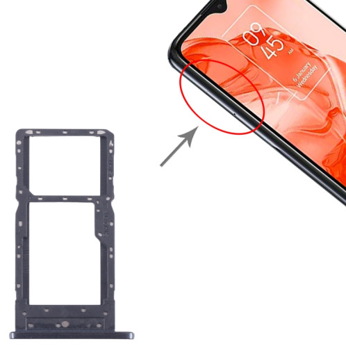 Pour TCL 205 plateau de carte SIM + SIM/Micro SD d'origine (noir) SH237B808-04