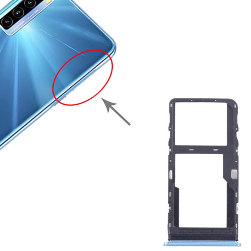 Pour TCL 20L / 20 Lite Plateau de carte SIM d'origine + Plateau de carte Micro SD (Bleu) SH252L1654-04