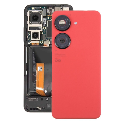 Pour Asus Zenfone 9 AI2202 Cache arrière de batterie d'origine avec cache d'objectif d'appareil photo (rouge) SH62RL885-07