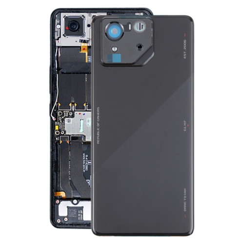 Pour Asus ROG Phone 8 Pro AI2401 AI2401_A Global Original Couvercle arrière de batterie en verre avec cadre d'appareil photo (noir brillant) SH9JBL1032-07