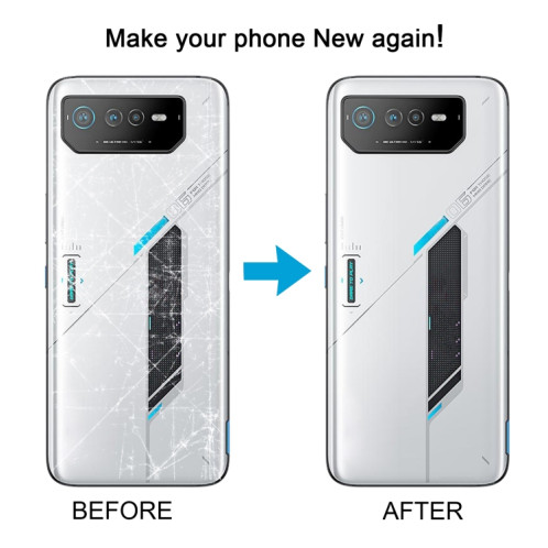 Pour Asus ROG Phone 6 AI2201-C AI2201-F Couvercle arrière de la batterie en verre avec câble NFC/lumière (noir rouge) SH0BRL547-07