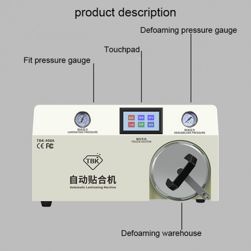 TBK-408A 15 pouces téléphone portable LCD Machine à plastifier automatique couverture transparente et dissolvant de bulle d'autoclave ST00141701-012