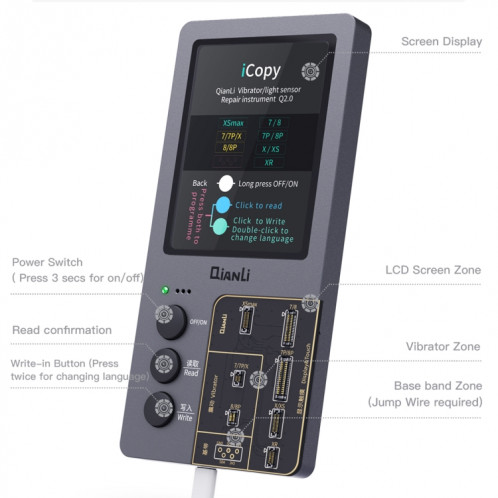 Qianli iCopy Plus 3 en 1 programmeur de réparation de couleur d'origine pour écran LCD pour iPhone SQ0034416-016