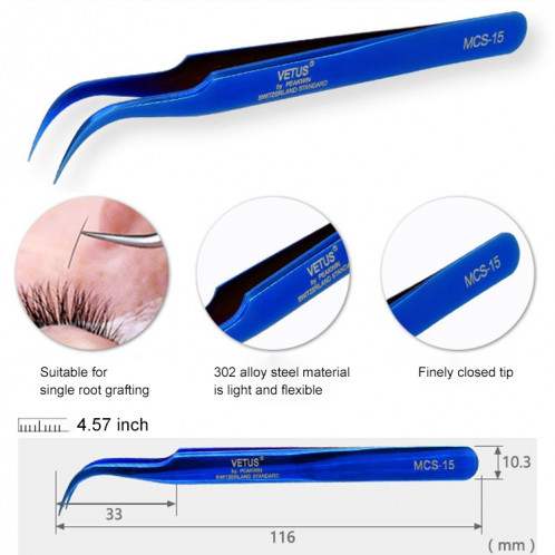 Pince à épiler incurvée bleu vif Vetus MCS-15 SV02931454-08