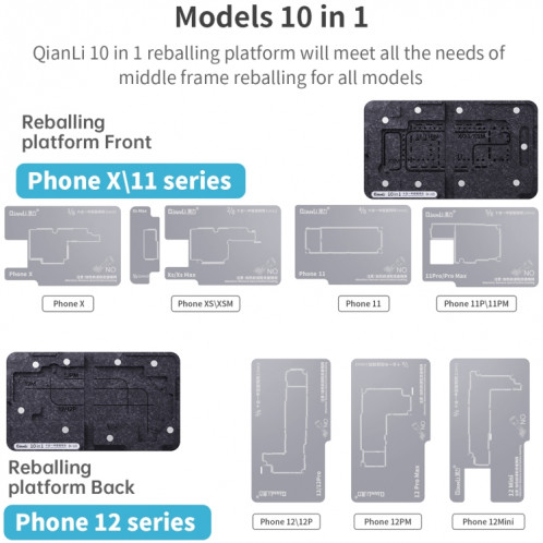 QIANLI 10 sur 1 plate-forme de replacement de cadre moyen pour iPhone X / XS / XS Max / 11/11 PRO / 11 PRO Max / 12/12 PRO / 12 MINI / 12 PRO Max SQ04271754-09