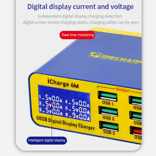 Mécanicien ICHARGE 6M QC 3.0 USB Smart Charger Support Fast Sharging avec LCD, Fiche EU SM04691222-07