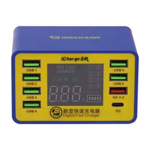Mécanicien ICHARGE 8M QC 3.0 USB Smart Charger Support Fast Sharging avec LCD, Fiche EU SM0470187-07
