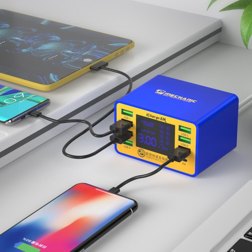 Mécanicien ICHARGE 8M QC 3.0 USB Smart Charger Support Fast Sharging avec LCD, Fiche EU SM0470187-07