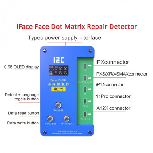 Programme de réparation de projection de la matrice I2C iFace-V8i 3rd Veace-V8i V8i 3RD avec le câble Flex pour iPhone X-12 Pro Max SH0482803-07