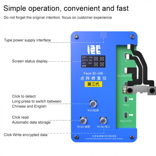 Programme de réparation de projection de la matrice I2C iFace-V8i 3rd Veace-V8i V8i 3RD avec le câble Flex pour iPhone X-12 Pro Max SH0482803-07