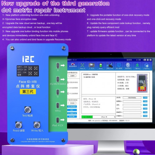 Programme de réparation de projection de la matrice I2C iFace-V8i 3rd Veace-V8i V8i 3RD avec le câble Flex pour iPhone X-12 Pro Max SH0482803-07