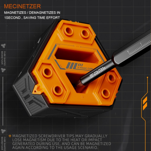JAKEMY JM-Z21 Tournevis Magnétiseur/Démagnétiseur en Forme de Cube (Orange) SJ496E922-08