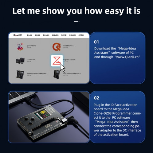MEGA-IDEA Clone DZ03 Programmeur matriciel d'activation de batterie et d'identification de visage pour iPhone 8-14 Pro Max, prise : US SH648B1622-013