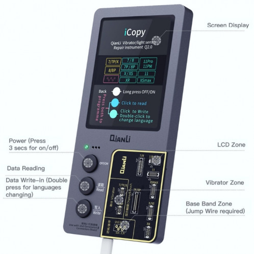 Pour iPhone 6 14 Pro Max 3 en 1 Qianli iCopy Plus 2.2 Ensemble de programmeur de détection de réparation, SQ691A1919-011