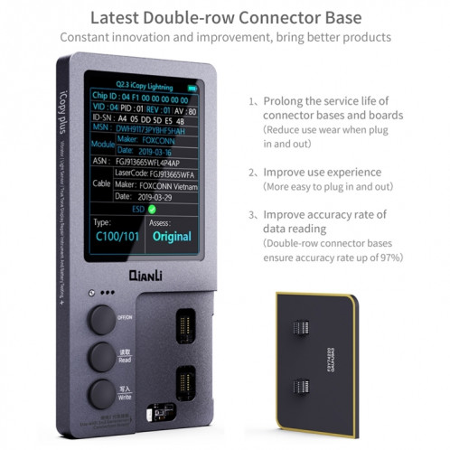 Pour iPhone 6 14 Pro Max 3 en 1 Qianli iCopy Plus 2.2 Ensemble de programmeur de détection de réparation, SQ691A1919-011
