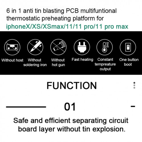BAKU BA-676 110V-120V PCB multifonctionnelle PCB IC Glue Retirez la plate-forme de chauffage thermostatique pour iPhone X / XS / XS Max / 11/11 PRO / 11 PRO max, fiche CN SB99861545-05