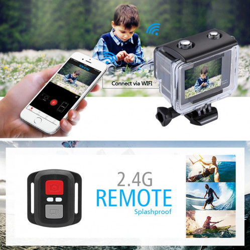 Caméra de sport WiFi HD 4K avec télécommande et boîtier étanche de 30 m, écran tactile LTPS de 2,0 pouces + écran frontal de 0,96 pouces, objectif grand angle de 170 degrés SC0046694-014
