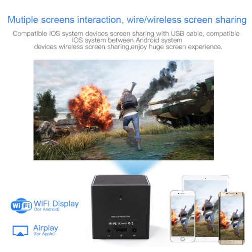 Projecteur HD portable C80 DLP Projecteur à écran géant 120 pouces Blu-ray 4K, Android 7.1.2, prise AU 2 Go + 16 Go SH03041011-07