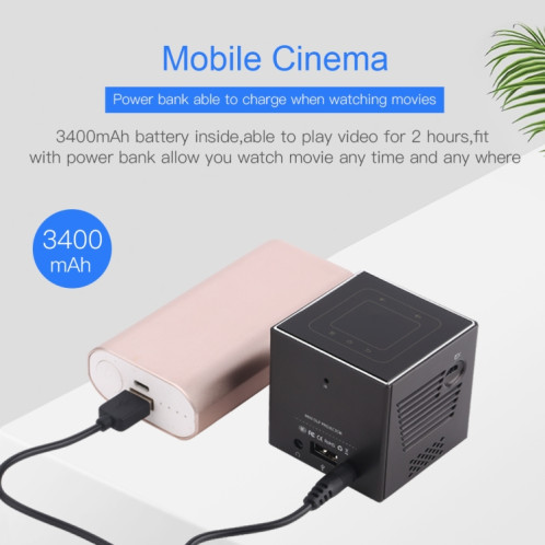 Projecteur HD portable C80 DLP Projecteur à écran géant 120 pouces Blu-ray 4K, Android 7.1.2, prise AU 2 Go + 16 Go SH03041011-07