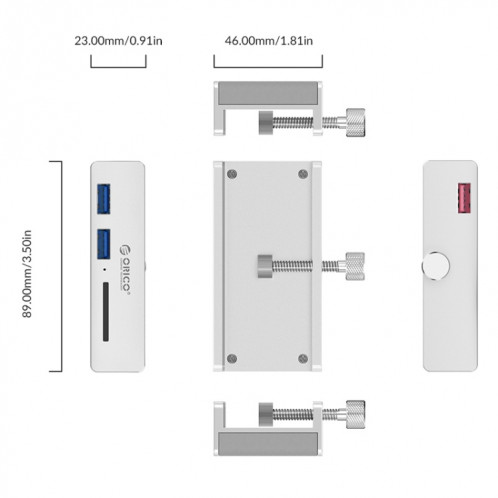 ORICO MH2AC-U3 Clip-type 2 ports USB3.0 HUB avec lecteur de carte SD SO0164830-012