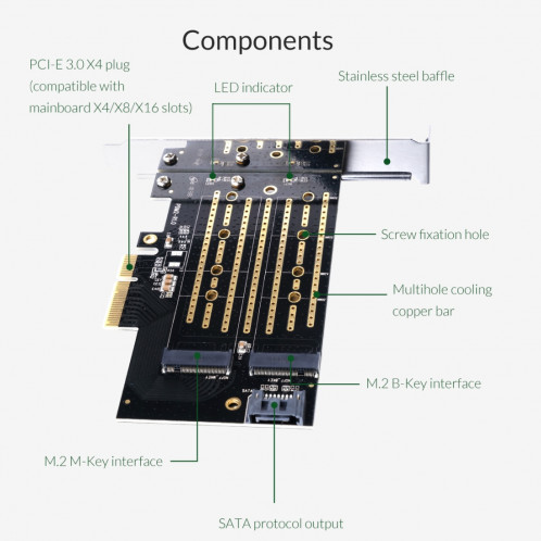 Carte d'extension ORICO PDM2 M.2 NVME vers PCI-E 3.0 X4 SO0169430-014