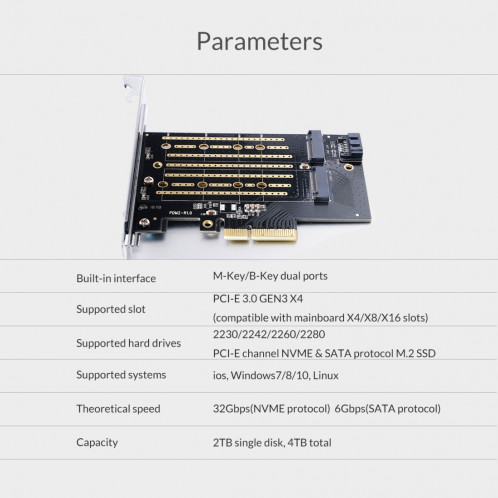 Carte d'extension ORICO PDM2 M.2 NVME vers PCI-E 3.0 X4 SO0169430-014