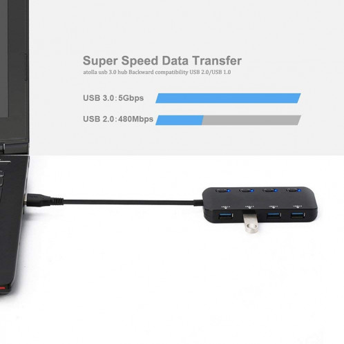 Hub USB3.0 ultra rapide à 4 ports avec commutateur SH09351707-07