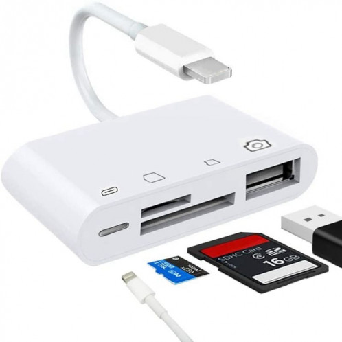 ZS-S1827 Carte SD 4 en 1 + Carte TF + Charge 8 broches + Interface USB vers Adaptateur de lecteur de caméra d'interface 8 broches, Compatible avec IOS 13 SH07761598-011