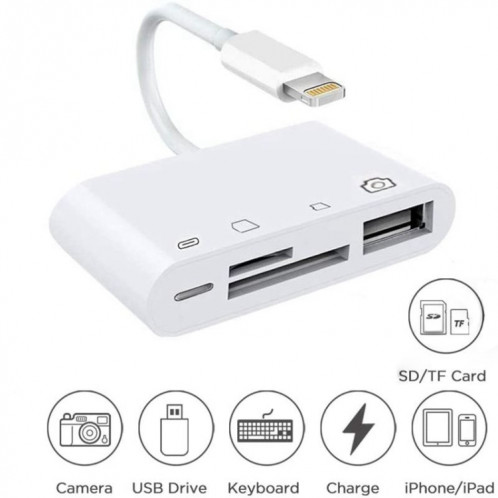 ZS-S1827 Carte SD 4 en 1 + Carte TF + Charge 8 broches + Interface USB vers Adaptateur de lecteur de caméra d'interface 8 broches, Compatible avec IOS 13 SH07761598-011