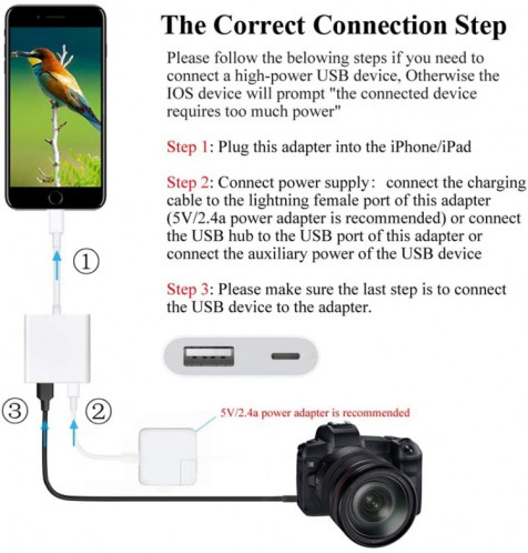 ZS-KL21806 2 IN 1 8 broches à USB 3.0 + Camera USB Read OTG Adaptateur, compatible avec le système iOS 13 et au-dessus SH0866946-013