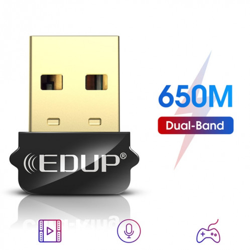 Adaptateur WIFI USB EDUP EP-AC1651 650 Mbps double bande 5G / 2.4 GHz carte réseau sans fil externe récepteur de Dongle Wifi pour ordinateur portable Windows MacOS SE09461314-010