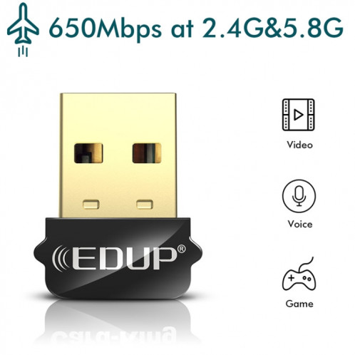 Adaptateur WIFI USB EDUP EP-AC1651 650 Mbps double bande 5G / 2.4 GHz carte réseau sans fil externe récepteur de Dongle Wifi pour ordinateur portable Windows MacOS SE09461314-010