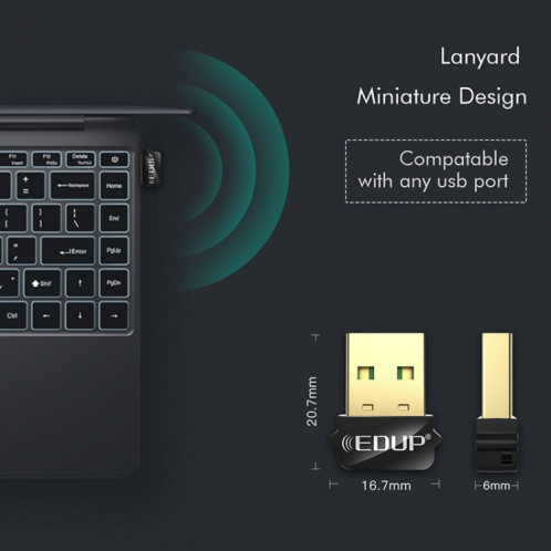 Adaptateur WIFI USB EDUP EP-AC1651 650 Mbps double bande 5G / 2.4 GHz carte réseau sans fil externe récepteur de Dongle Wifi pour ordinateur portable Windows MacOS SE09461314-010