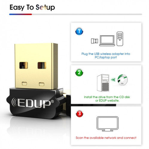 Adaptateur WIFI USB EDUP EP-AC1651 650 Mbps double bande 5G / 2.4 GHz carte réseau sans fil externe récepteur de Dongle Wifi pour ordinateur portable Windows MacOS SE09461314-010