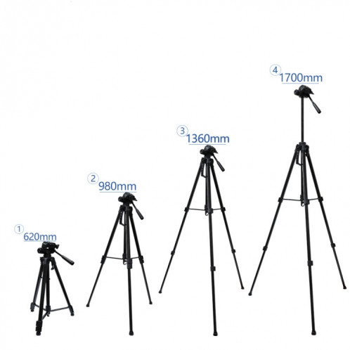 Trépied en direct L-3600 avec cardan d'amortissement en trois dimensions Plaque de dégagement rapide amovible Réglage de la hauteur 62-170 cm pour projecteur de lumière en direct d'appareil photo SLR (noir) SH1416184-08