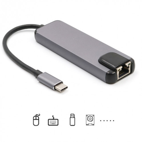 Convertisseur USB-C / Type-C vers HD 4K HDMI + RJ45 + USB 3.0 + USB 2.0 + PD 5 en 1 HUB SH15921648-07