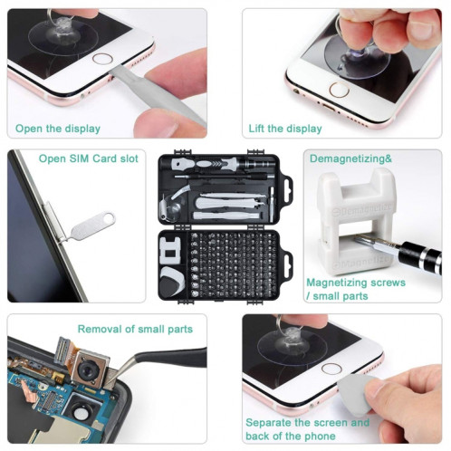 Jeu d'outils de maintenance de démontage d'ordinateur de téléphone portable de tournevis de précision 115 en 1 (noir) SH801A1009-012