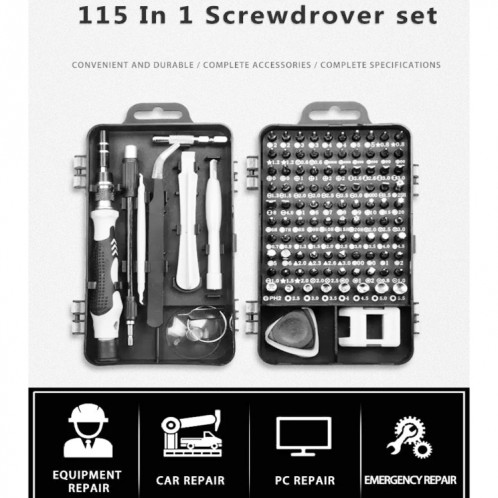 Jeu d'outils de maintenance de démontage d'ordinateur de téléphone portable de tournevis de précision 115 en 1 (noir) SH801A1009-012