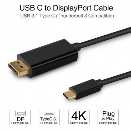 Câble adaptateur DP de connexion 4K 60 Hz Type-C vers DP DisplayPort, longueur du câble: 1,8 m SH17611070-013