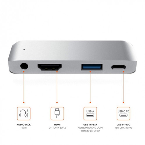 Adaptateur 4 en 1 Type-C / USB-C vers HDMI + AUX + USB + PD Type-C / USB-C HUB Dock multifonction HD SH1913669-09