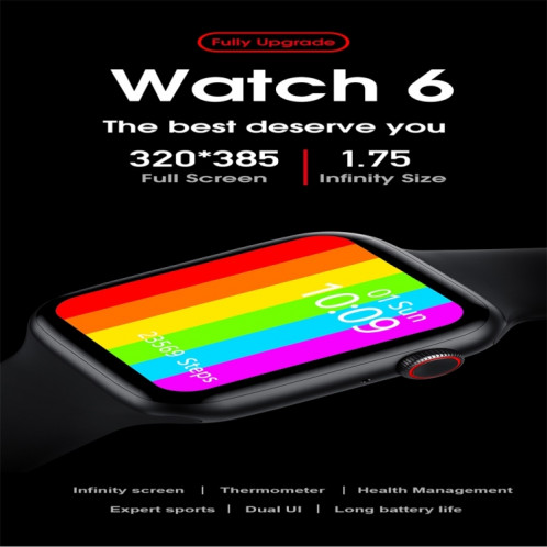 Montre intelligente à écran couleur IPS W26 de 1,75 pouces, étanche IP68, surveillance de la température de soutien / surveillance de la fréquence cardiaque / surveillance de la pression artérielle / surveillance SH401A1050-017