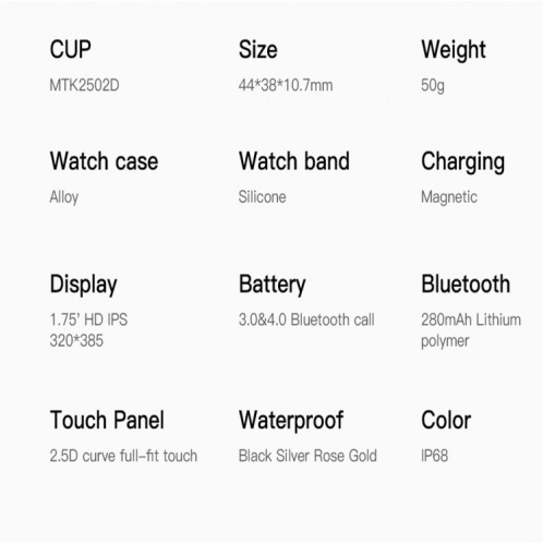 Montre intelligente à écran couleur IPS W26 de 1,75 pouces, étanche IP68, surveillance de la température de soutien / surveillance de la fréquence cardiaque / surveillance de la pression artérielle / surveillance SH401A1050-017