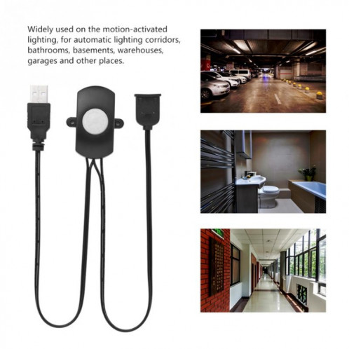 DC 5V / 12V / 24V USB corps infrarouge PIR capteur de mouvement commutateur commutateur de détecteur de mouvement humain pour bande lumineuse LED (noir) SH501A474-07